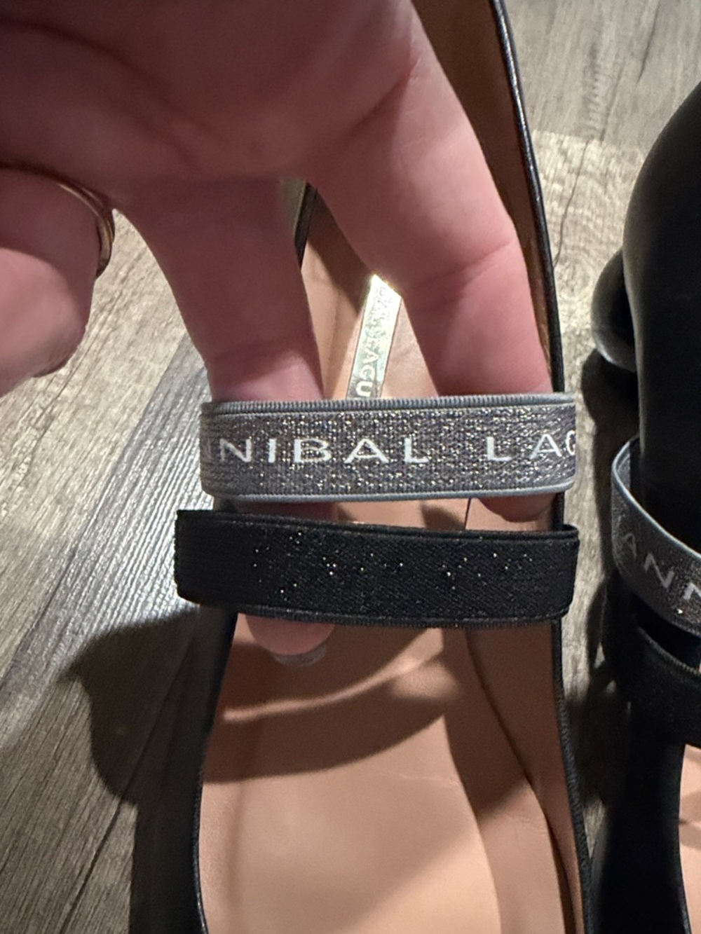 Hannibal Laguna Black Pointed Heels with Branded Elastic Straps - Picture 6 of 6